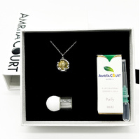 Gift Box - Aroma Necklace White Gold - Planet Jovian Gold (Golden Yellow) + Purify Oil Blend