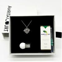 Gift Box - Love Heart White Gold Aroma Necklace + Purify Oil Blend