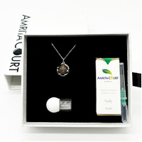 Gift Box - Aroma Necklace White Gold - Planet Plutonian Amethyst (Golden Purple) + Purify Oil Blend