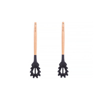 2pcs Beechwood & silicone pasta spoon charcoal