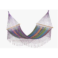 Mayan Legacy Queen Size Outdoor Cotton Mexican Resort Hammock With Fringe in Colorina Colour