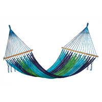 Mayan Legacy Queen Size Outdoor Cotton Mexican Resort Hammock No Fringe in Oceanica Colour