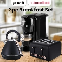 Pronti 3-in-1 Breakfast Set Kettle, 4-Slice Toaster and Pronti HomeMaid Coffee Machine Applianc