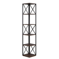 Sarantino Nora 5-Tier Corner Bookshelf - Walnut/Black