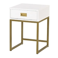 Sarantino Emilia Bedside Table Night Stand - White/Gold