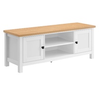 Sarantino Gio TV Stand Cabinet Cupboard in White and Natural Wood Finish
