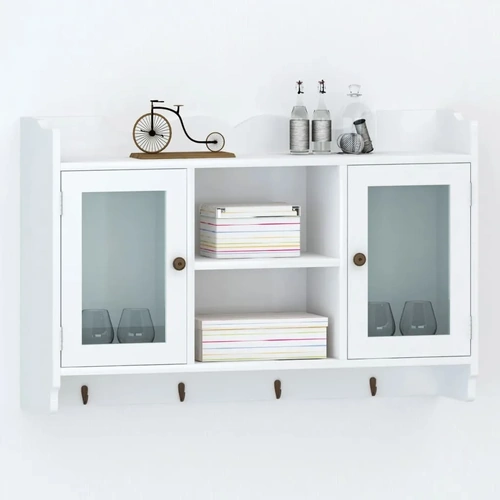 Wall Cabinet Display Shelf Book/DVD/Glass Storage White MDF