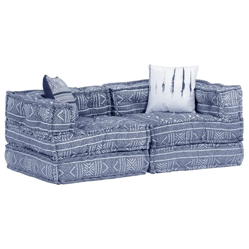 2-Seater Modular Pouffe Indigo Fabric