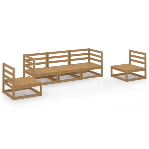 5 Piece Garden Lounge Set Honey Brown Solid Pinewood