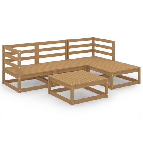 5 Piece Garden Lounge Set Honey Brown Solid Pinewood