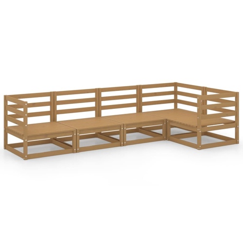 5 Piece Garden Lounge Set Honey Brown Solid Pinewood