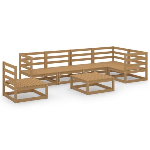 7 Piece Garden Lounge Set Honey Brown Solid Pinewood