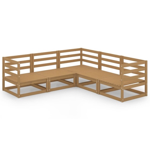 5 Piece Garden Lounge Set Honey Brown Solid Pinewood