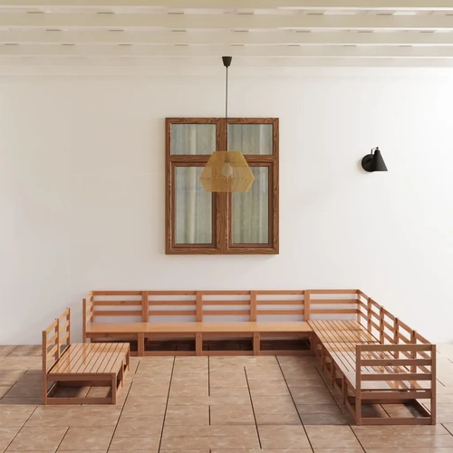 11 Piece Garden Lounge Set Honey Brown Solid Pinewood