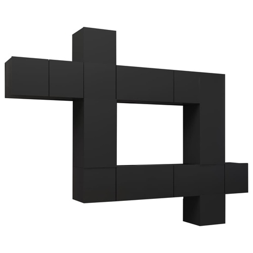10 Piece TV Cabinet Set Black Engineered Wood