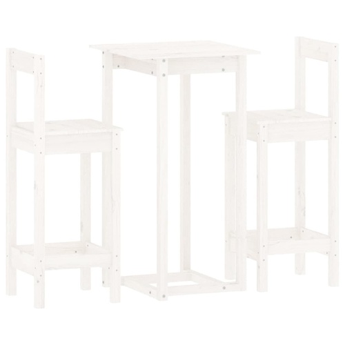 3 Piece Bar Set White Solid Wood Pine