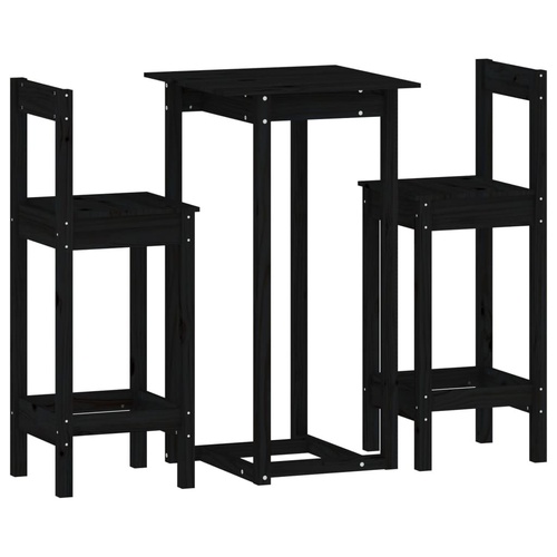 3 Piece Bar Set Black Solid Wood Pine
