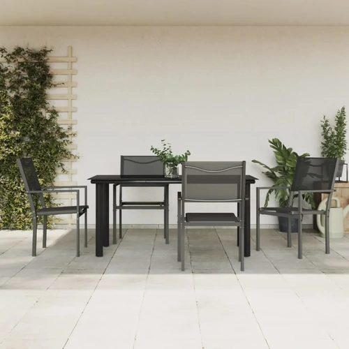 5 Piece Garden Dining Set Black Steel and Textilene