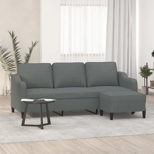 3-Seater Sofa with Footstool Dark Grey 180 cm Fabric