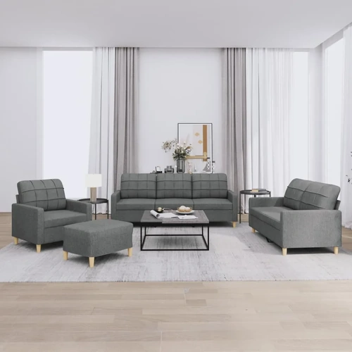 4 Piece Sofa Set with Cushions Dark Grey Fabric