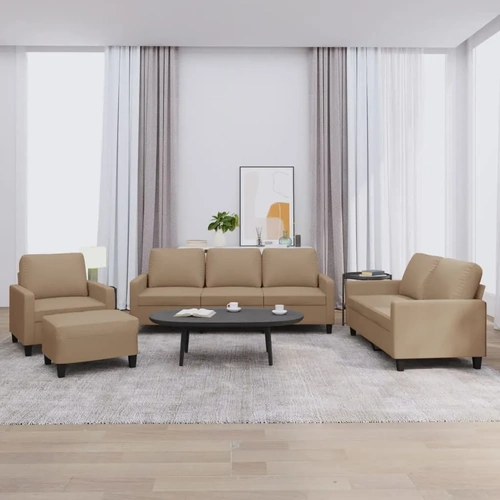 4 Piece Sofa Set with Cushions Cappuccino Faux Leather