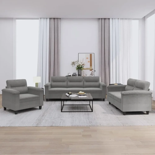 3 Piece Sofa Set with Cushions Dark Grey Microfibre Fabric