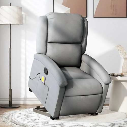 Stand up Massage Recliner Chair Light Grey Fabric