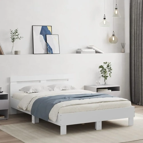 Bed Frame with LED without Mattress White 135x190 cm