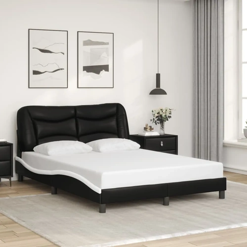 Bed Frame without Mattress "Hvar" Black and White 137x190 cm Double Faux Leather