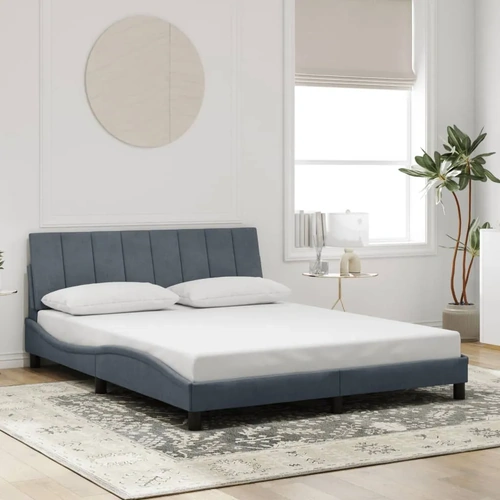 Bed Frame without Mattress "Hanko" Dark Grey 152x203 cm Queen Velvet