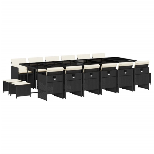 17 Piece Garden Dining Set with Cushions Black Poly Rattan