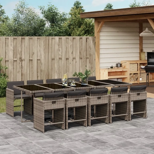 11 Piece Garden Dining Set with Cushions Grey Poly Rattan