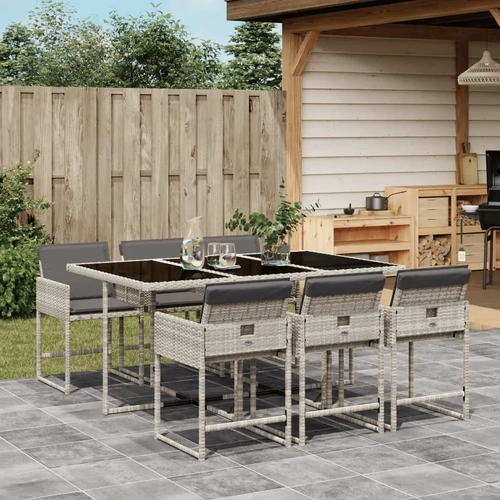 7 Piece Garden Dining Set with Cushions Light Grey Poly Rattan