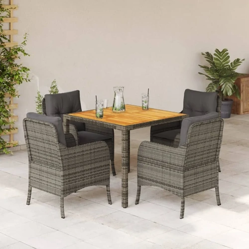 5 Piece Garden Dining Set with Cushions Grey Poly Rattan