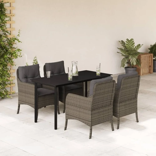 5 Piece Garden Dining Set with Cushions Grey Poly Rattan