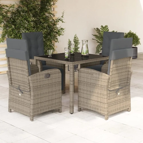 5 Piece Garden Dining Set with Cushions Grey Poly Rattan