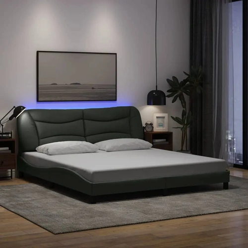 Bed Frame with LED without Mattress "Hvar" Dark Grey 180x200 cm King Fabric