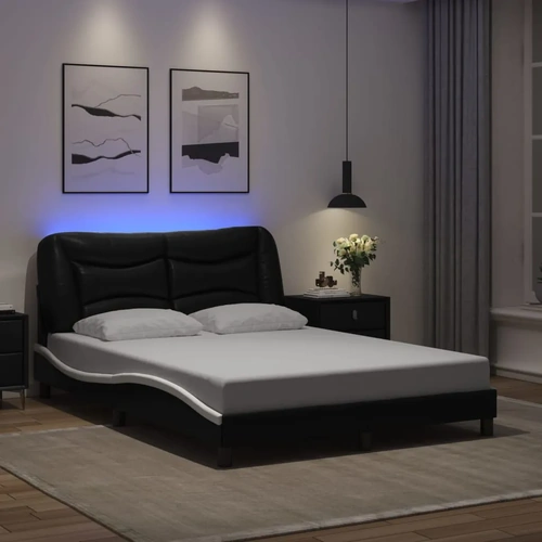 Bed Frame with LED without Mattress "Hvar" Black and White 137x190 cm Double