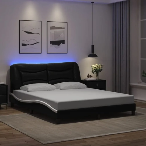 Bed Frame with LED without Mattress "Hvar" Black and White 152x203 cm Queen