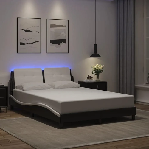 Bed Frame with LED without Mattress "Zadar" Black and White 137x190 cm Double