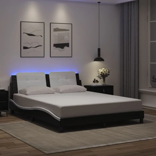 Bed Frame with LED without Mattress "Zadar" Black and White 152x203 cm Queen