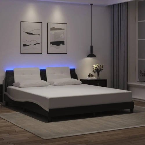 Bed Frame with LED without Mattress "Zadar" Black and White 180x200 cm King"