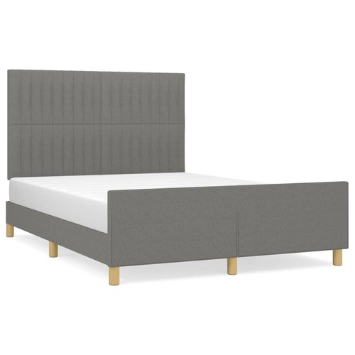 Bed Frame with Headboard Dark Grey 137x187 cm Double Size Fabric