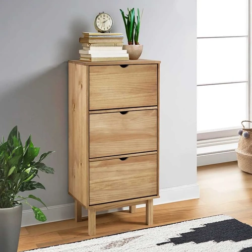 Shoe Cabinet OTTA with 3 Drawers Brown Solid Wood Pine