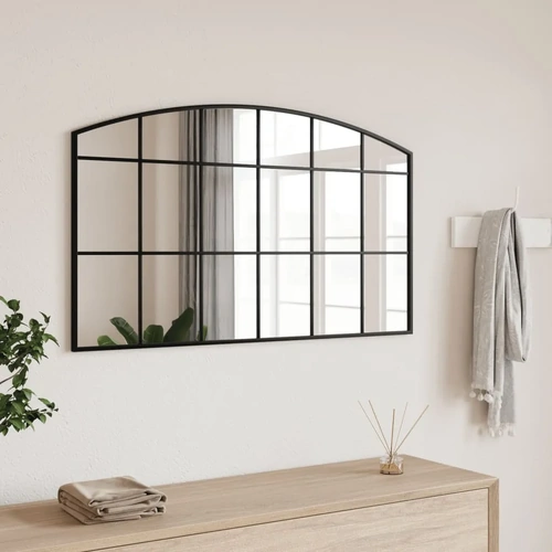 Wall Mirror Black 100x60 cm Arch Iron