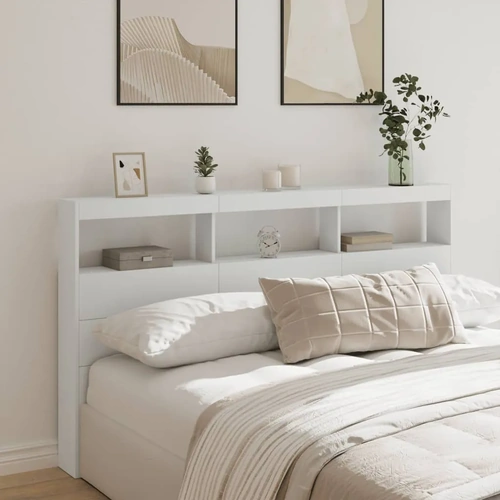 Headboard Cabinet with LED White 180 cm