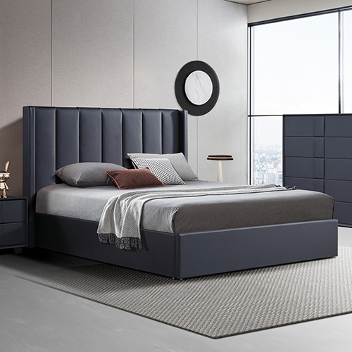 Prado Bed Frame Queen Black Pu Gas Lift Storage