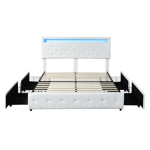  queen bed frame rgb led pu 4 drawer usb