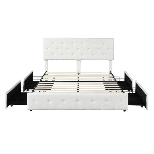  Queen Bed Frame Tufted 4 Drawer