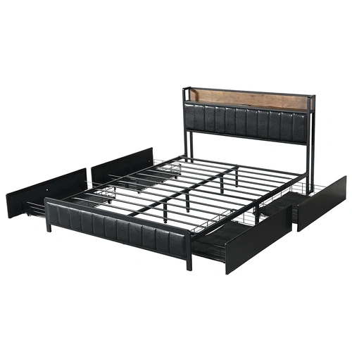  queen bed frame pu 4 drawer usb charge